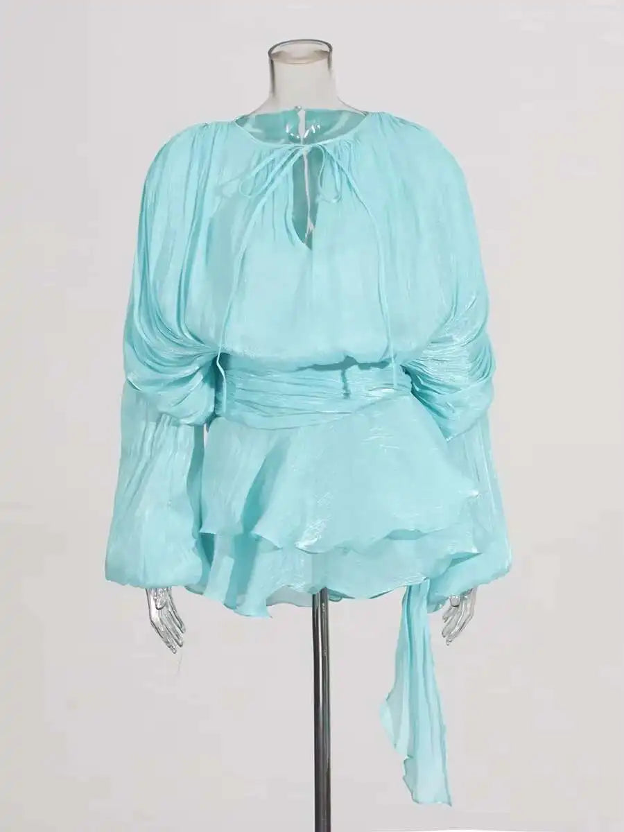 Solid Blouse Mini Dresses