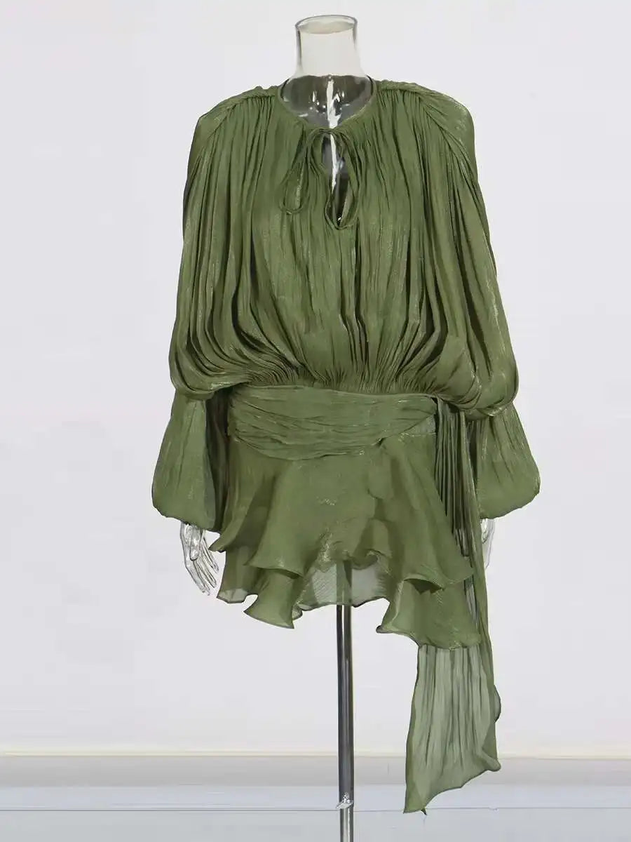 Solid Blouse Mini Dresses