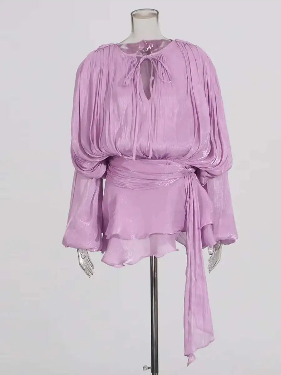 Solid Blouse Mini Dresses