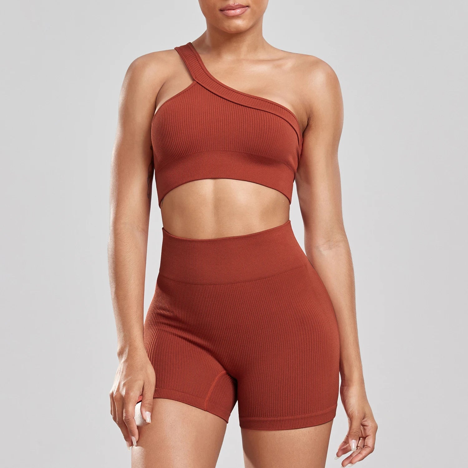 Woman Thread Fitness Shorts Sets Skinny Stretch High Waist