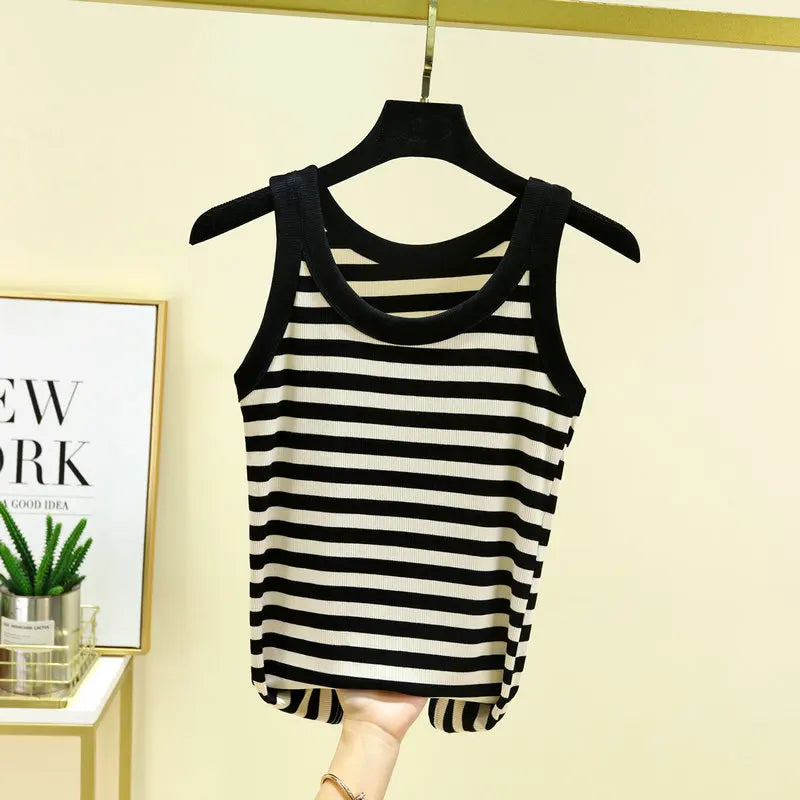 Fashion Black & White Stripe Tank Tops