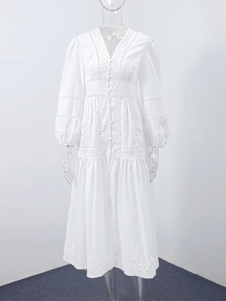 Elegant Lace Hollow Out Women's Long Dress
