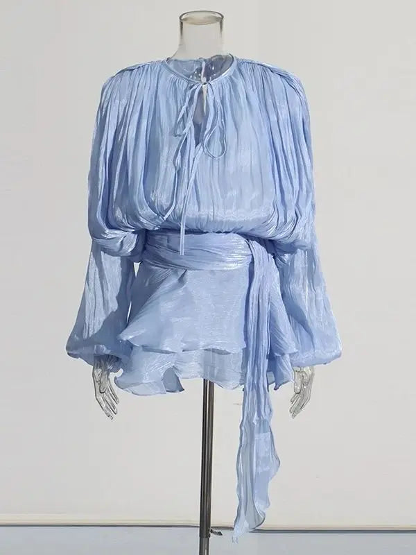 Solid Blouse Mini Dresses