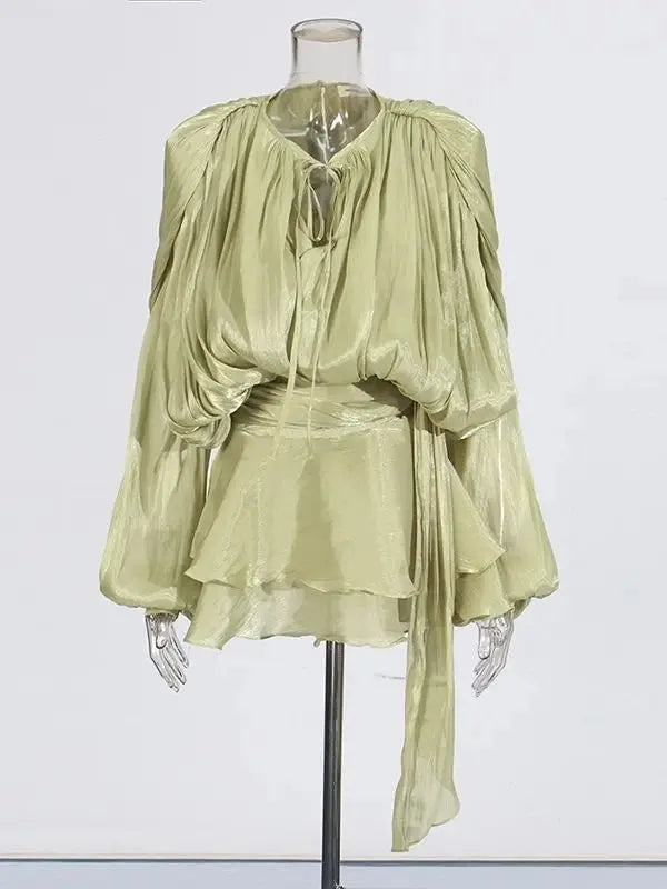 Solid Blouse Mini Dresses