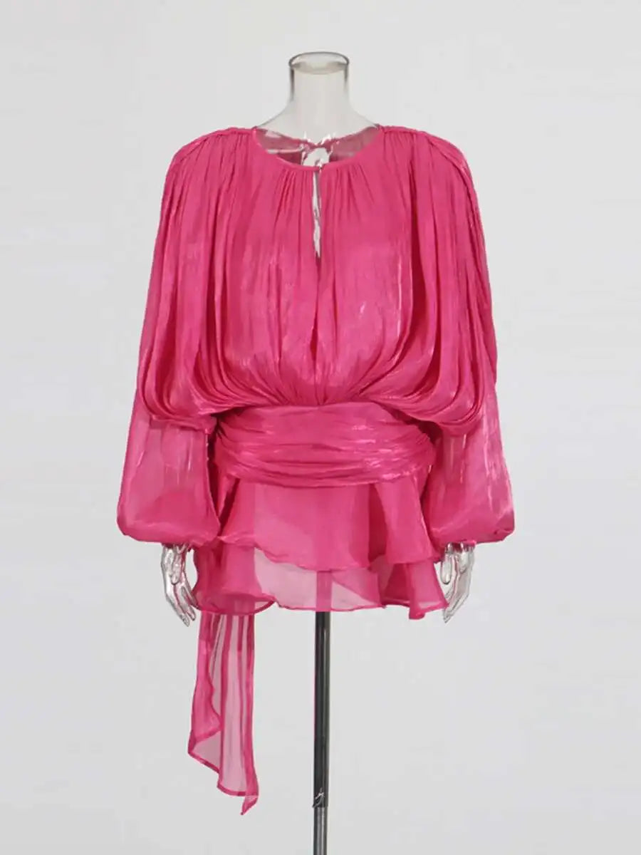 Solid Blouse Mini Dresses