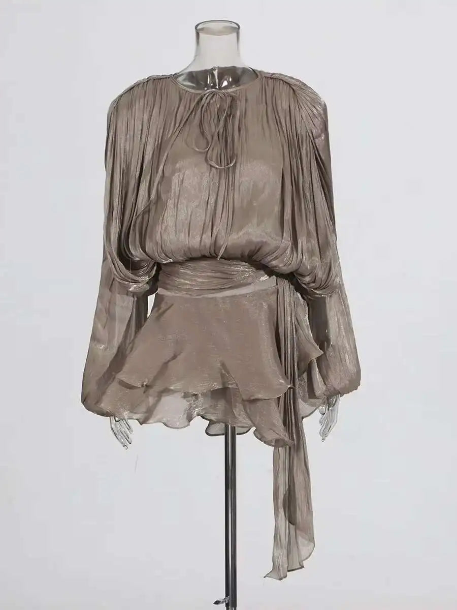Solid Blouse Mini Dresses