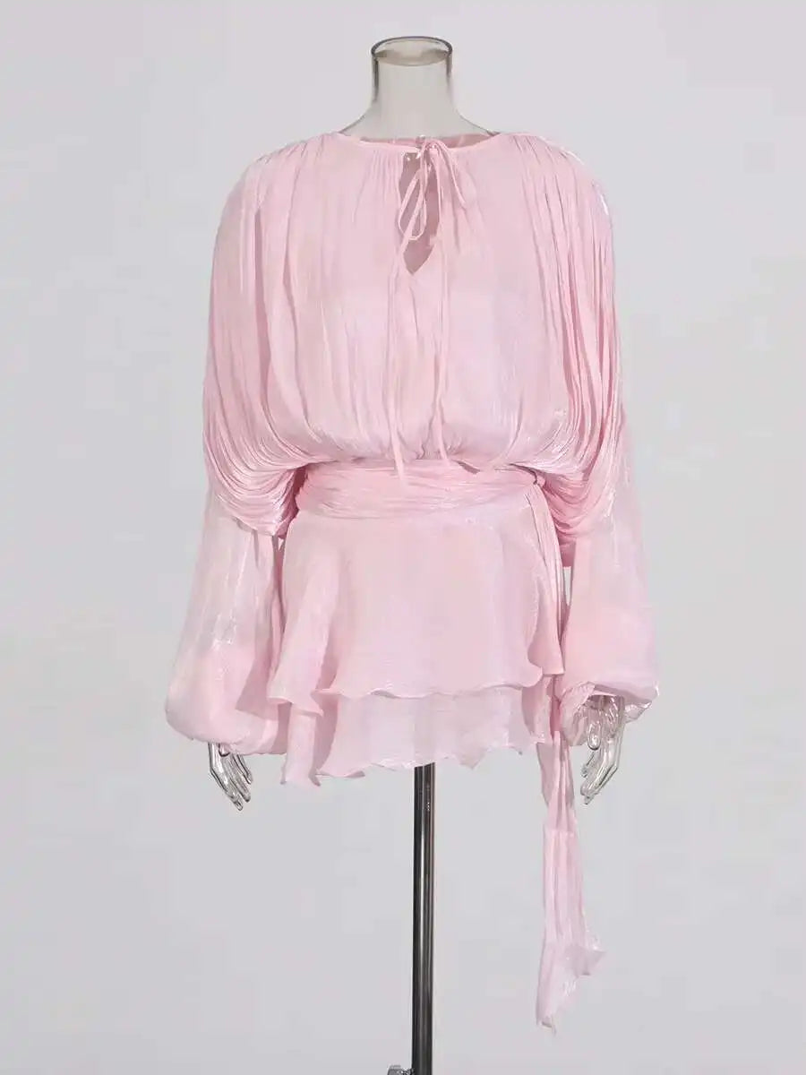 Solid Blouse Mini Dresses