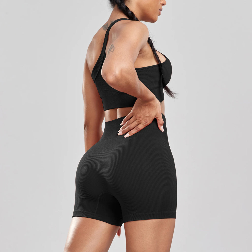 Woman Thread Fitness Shorts Sets Skinny Stretch High Waist