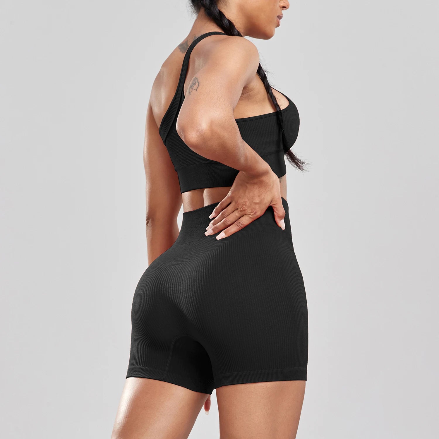 Woman Thread Fitness Shorts Sets Skinny Stretch High Waist