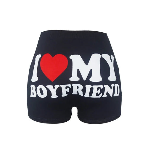 Booty Shorts for Women Letter Print I LOVE MY BOYFRIEND